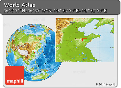 Physical Location Map of the Area around 36° 19' 55" N, 119° 4' 29" E