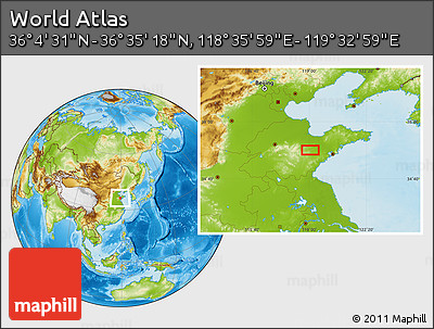 Physical Location Map of the Area around 36° 19' 55" N, 119° 4' 29" E