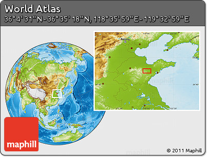 Physical Location Map of the Area around 36° 19' 55" N, 119° 4' 29" E