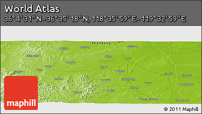 Physical Panoramic Map of the Area around 36° 19' 55" N, 119° 4' 29" E