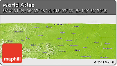 Physical Panoramic Map of the Area around 36° 19' 55" N, 119° 4' 29" E