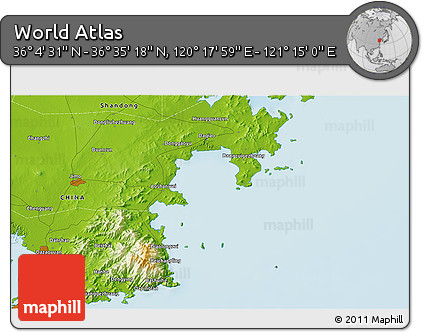 Physical 3D Map of the Area around 36° 19' 55" N, 120° 46' 30" E