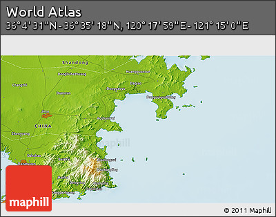 Physical 3D Map of the Area around 36° 19' 55" N, 120° 46' 30" E