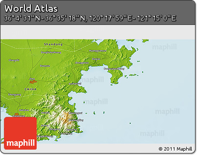 Physical 3D Map of the Area around 36° 19' 55" N, 120° 46' 30" E