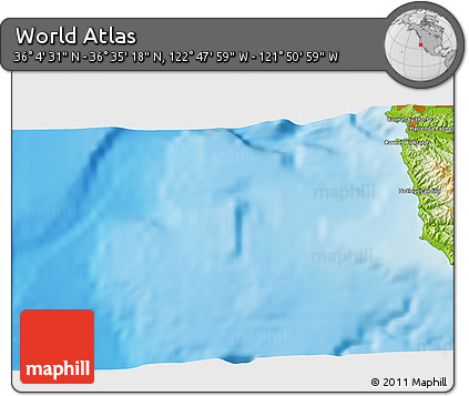 Physical 3D Map of the Area around 36° 19' 55" N, 122° 19' 29" W