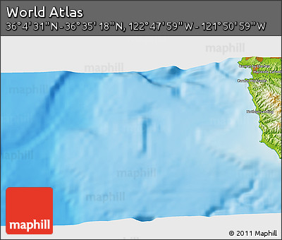 Physical 3D Map of the Area around 36° 19' 55" N, 122° 19' 29" W