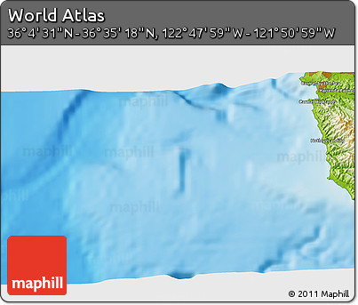 Physical 3D Map of the Area around 36° 19' 55" N, 122° 19' 29" W