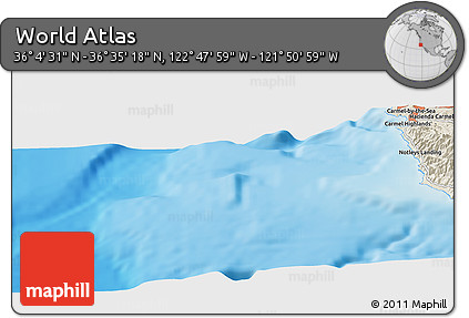Shaded Relief Panoramic Map of the Area around 36° 19' 55" N, 122° 19' 29" W