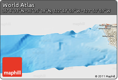 Shaded Relief Panoramic Map of the Area around 36° 19' 55" N, 122° 19' 29" W