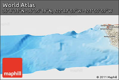Shaded Relief Panoramic Map of the Area around 36° 19' 55" N, 122° 19' 29" W