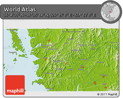 Physical 3D Map of the Area around 36° 19' 55" N, 126° 43' 29" E