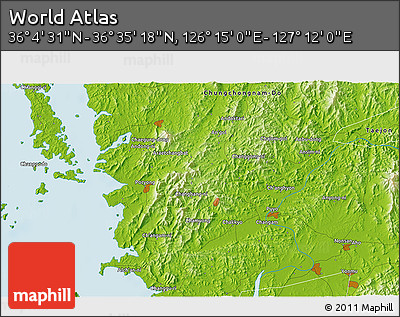 Physical 3D Map of the Area around 36° 19' 55" N, 126° 43' 29" E