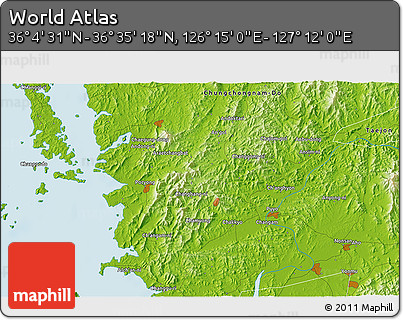 Physical 3D Map of the Area around 36° 19' 55" N, 126° 43' 29" E
