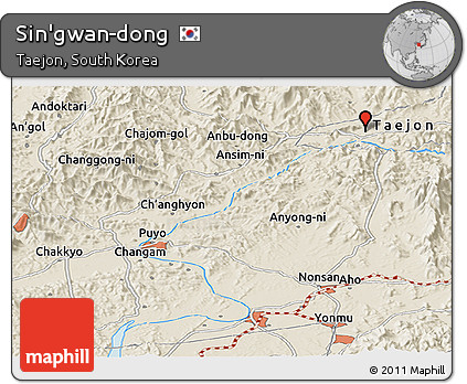 Shaded Relief Panoramic Map of Sin'gwan-dong