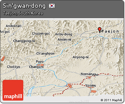 Shaded Relief Panoramic Map of Sin'gwan-dong
