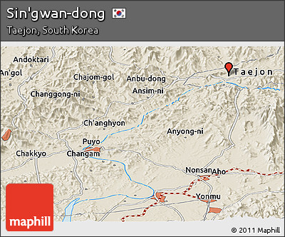 Shaded Relief Panoramic Map of Sin'gwan-dong