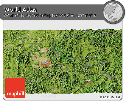 Satellite 3D Map of the Area around 36° 19' 55" N, 127° 34' 30" E