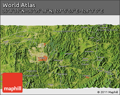 Satellite 3D Map of the Area around 36° 19' 55" N, 127° 34' 30" E