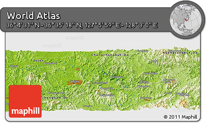 Physical Panoramic Map of the Area around 36° 19' 55" N, 127° 34' 30" E