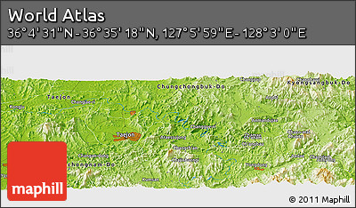 Physical Panoramic Map of the Area around 36° 19' 55" N, 127° 34' 30" E