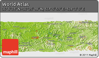 Physical Panoramic Map of the Area around 36° 19' 55" N, 127° 34' 30" E