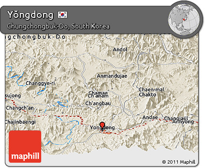 Shaded Relief Panoramic Map of Yŏngdong