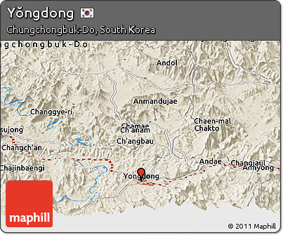 Shaded Relief Panoramic Map of Yŏngdong