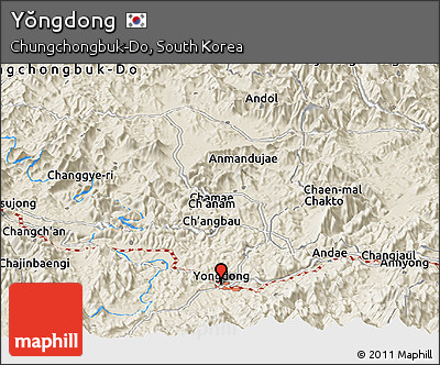 Shaded Relief Panoramic Map of Yŏngdong
