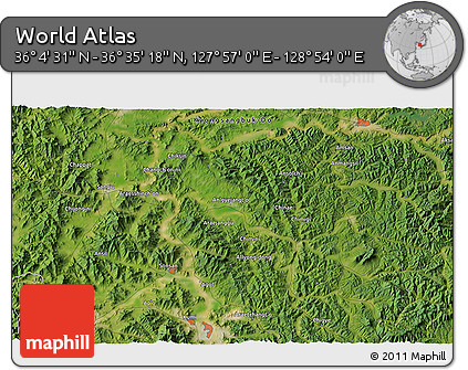 Satellite 3D Map of the Area around 36° 19' 55" N, 128° 25' 30" E