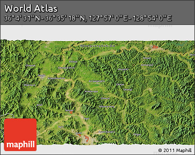 Satellite 3D Map of the Area around 36° 19' 55" N, 128° 25' 30" E