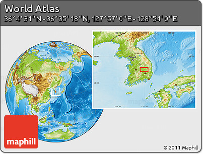 Physical Location Map of the Area around 36° 19' 55" N, 128° 25' 30" E