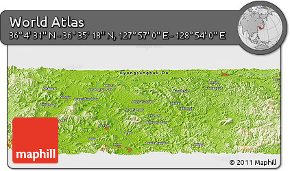Physical Panoramic Map of the Area around 36° 19' 55" N, 128° 25' 30" E