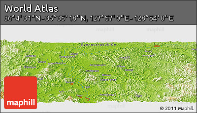 Physical Panoramic Map of the Area around 36° 19' 55" N, 128° 25' 30" E