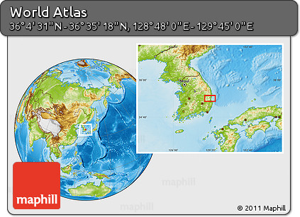 Physical Location Map of the Area around 36° 19' 55" N, 129° 16' 30" E