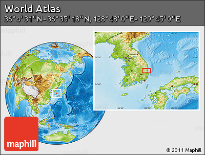 Physical Location Map of the Area around 36° 19' 55" N, 129° 16' 30" E