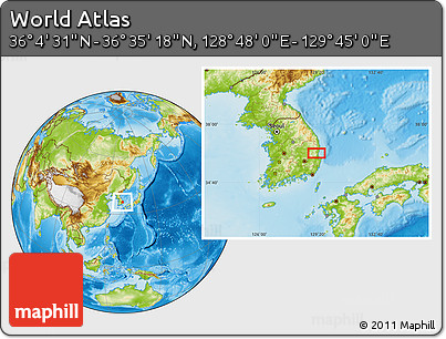 Physical Location Map of the Area around 36° 19' 55" N, 129° 16' 30" E