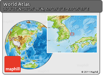 Physical Location Map of the Area around 36° 19' 55" N, 130° 7' 30" E