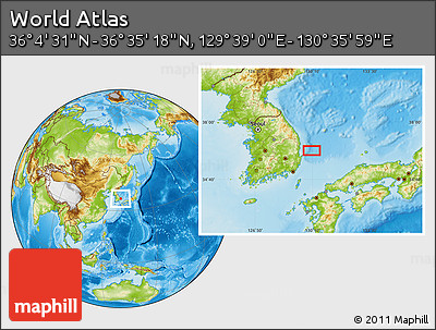 Physical Location Map of the Area around 36° 19' 55" N, 130° 7' 30" E