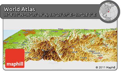 Physical Panoramic Map of the Area around 36° 19' 55" N, 136° 55' 30" E