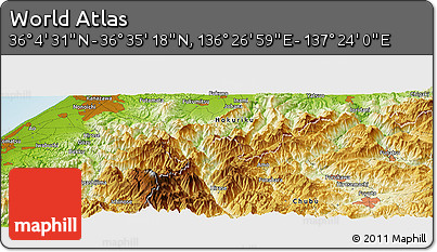 Physical Panoramic Map of the Area around 36° 19' 55" N, 136° 55' 30" E