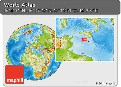 Physical Location Map of the Area around 36° 19' 55" N, 13° 40' 30" E