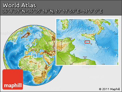 Physical Location Map of the Area around 36° 19' 55" N, 13° 40' 30" E