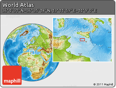 Physical Location Map of the Area around 36° 19' 55" N, 13° 40' 30" E