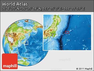 Physical Location Map of the Area around 36° 19' 55" N, 143° 43' 29" E