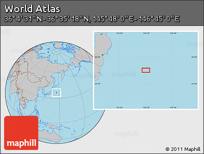 Gray Location Map of the Area around 36° 19' 55" N, 146° 16' 30" E