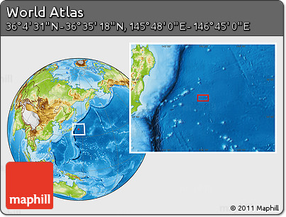 Physical Location Map of the Area around 36° 19' 55" N, 146° 16' 30" E