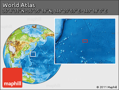 Physical Location Map of the Area around 36° 19' 55" N, 148° 49' 29" E