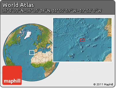 Satellite Location Map of the Area around 36° 19' 55" N, 14° 22' 30" W