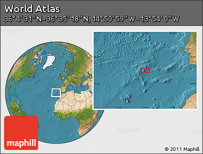 Satellite Location Map of the Area around 36° 19' 55" N, 14° 22' 30" W