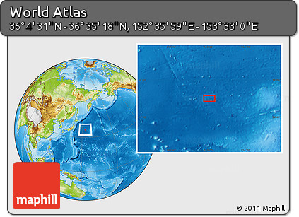 Physical Location Map of the Area around 36° 19' 55" N, 153° 4' 29" E